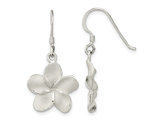 Sterling Silver Plumeria Floral Shephard Hook Dangle Earrings